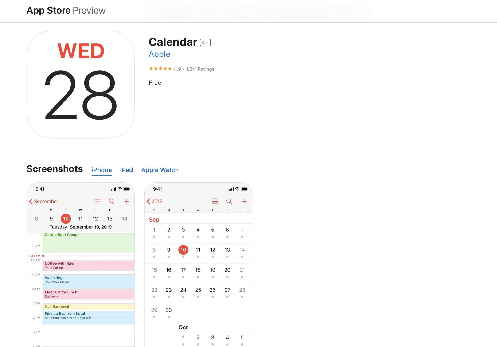 Apple calendar app