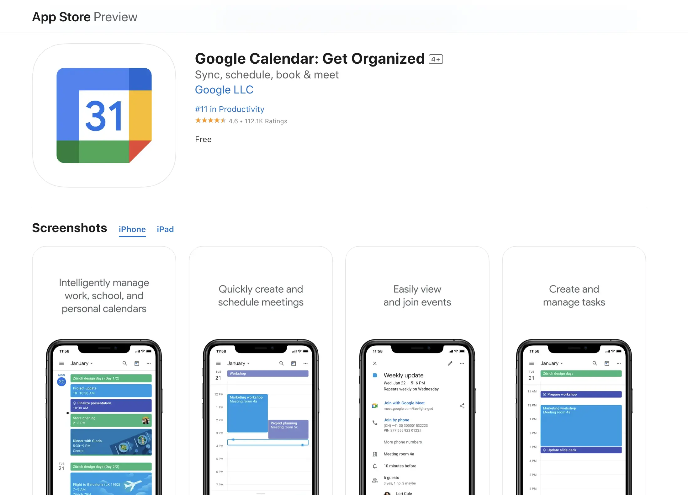 Google calendar app