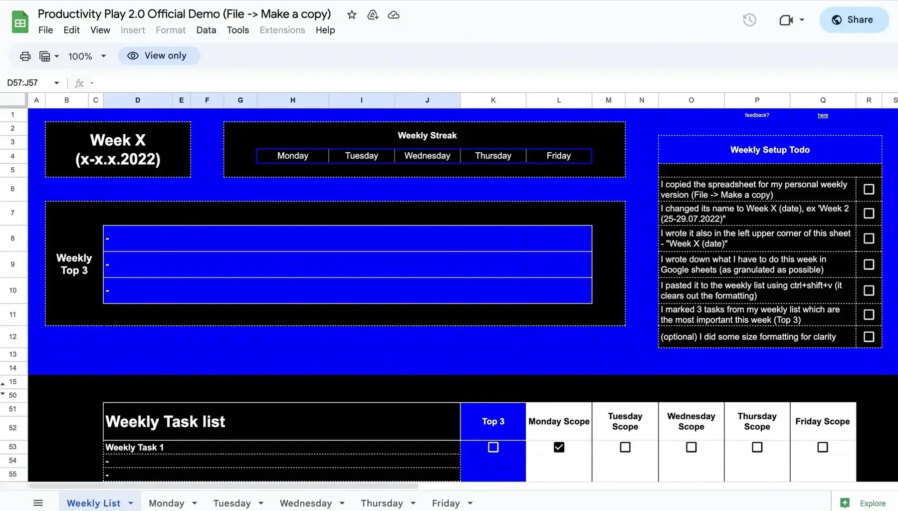 weekly sheet planner